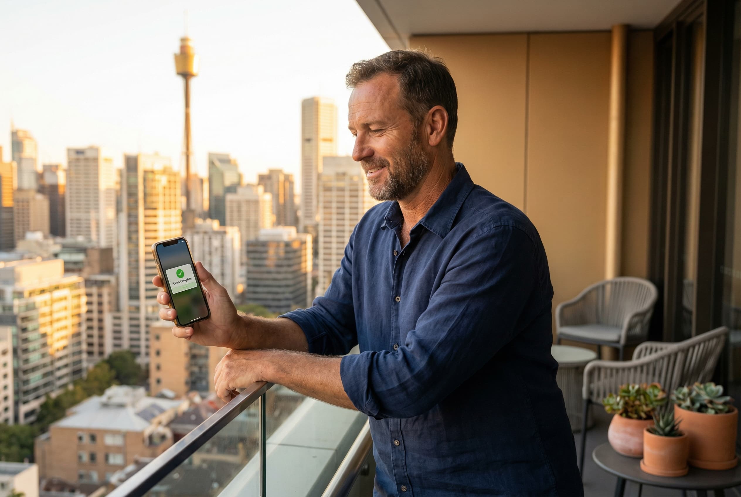 Sydney Airbnb host in modern apartment using Turnz turnover cleaning management platform