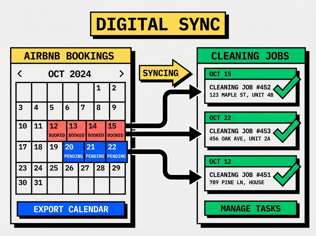 iCal calendar automatically syncing Airbnb bookings to Turnz cleaning job schedule